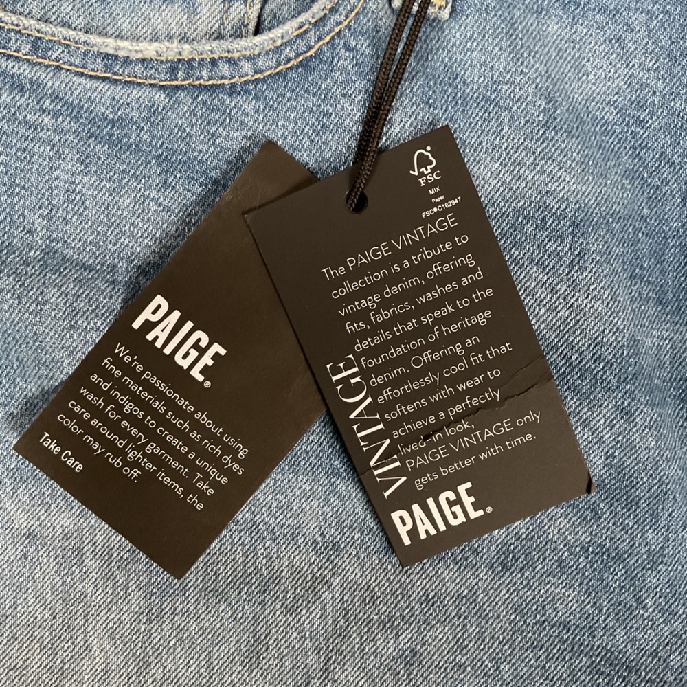 PAIGE Leenah Ankle High Rise Trouser Leg Jeans Blue Raw Hem Size 29 NEW - Picture 3 of 10